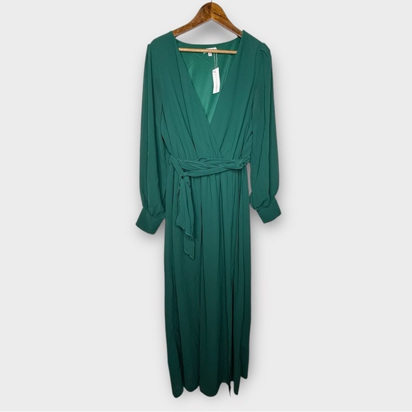 NWT Baltic Born Celine Maxi Dress Emerald Green Chiffon High Slit Long Sleeve 1X - Picture 5 of 12